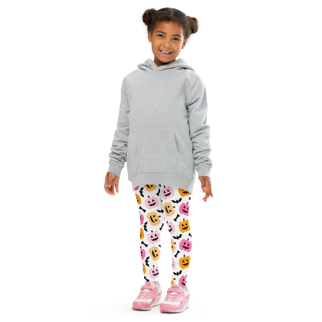 Girls Pink & Orange Pumpkin Leggings - Warm, Buttery Soft & Stretchy