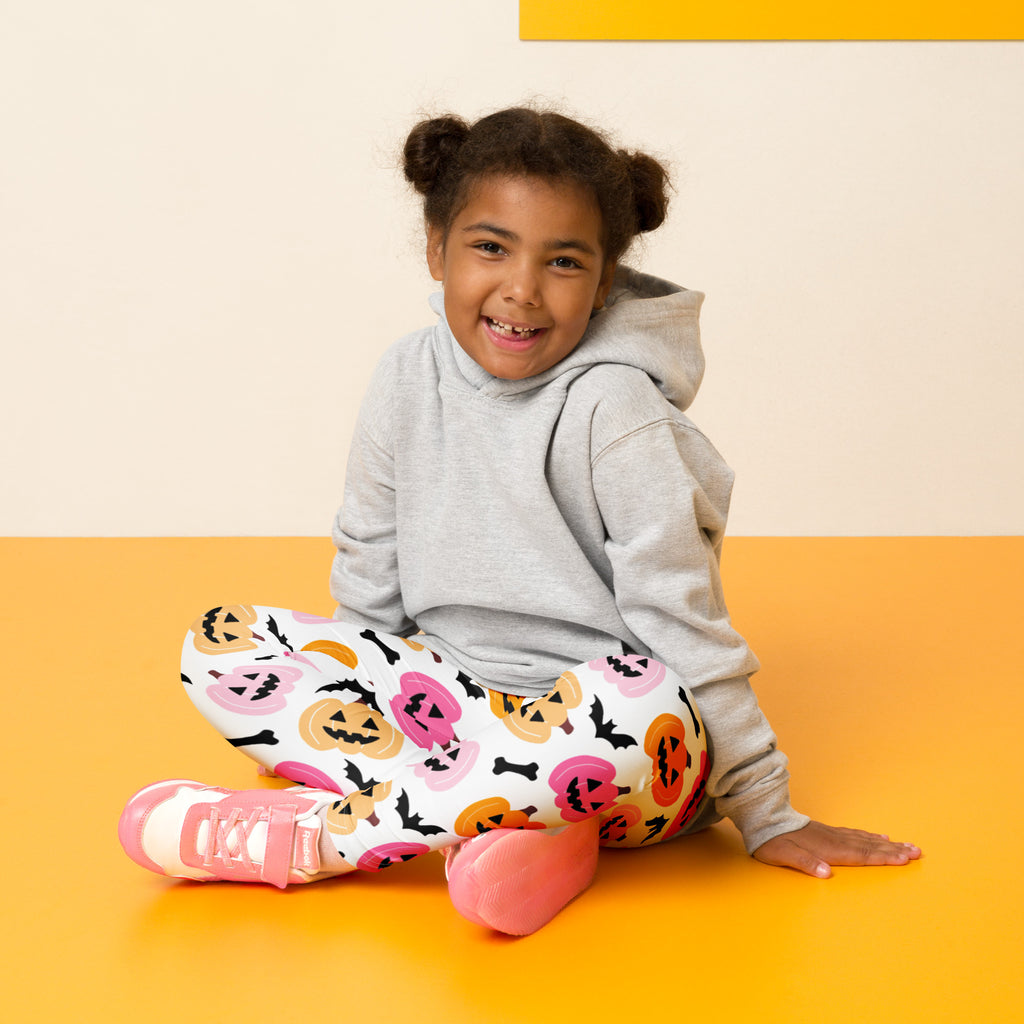Girls Pink & Orange Pumpkin Leggings - Warm, Buttery Soft & Stretchy