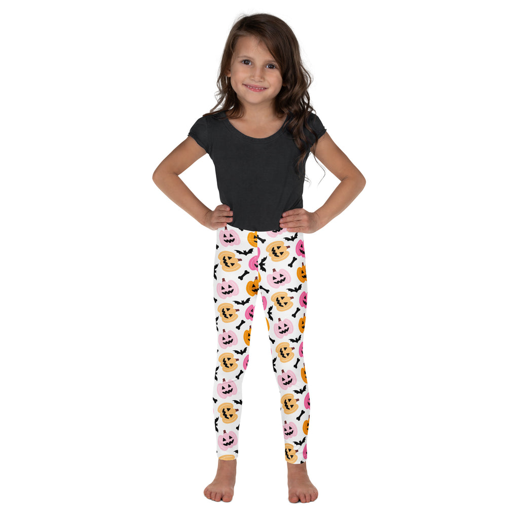 Girls Pink & Orange Pumpkin Leggings - Warm, Buttery Soft & Stretchy