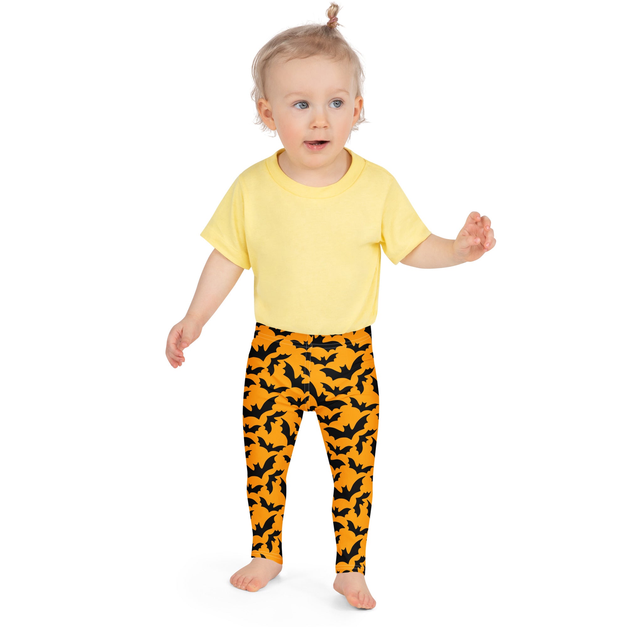 Girls Orange Bat Leggings - Warm, Buttery Soft & Stretchy
