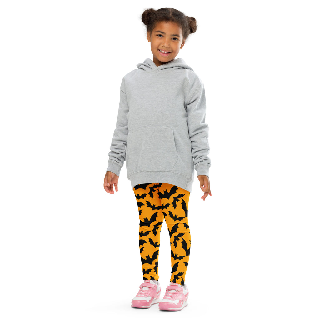 Girls Orange Bat Leggings - Warm, Buttery Soft & Stretchy