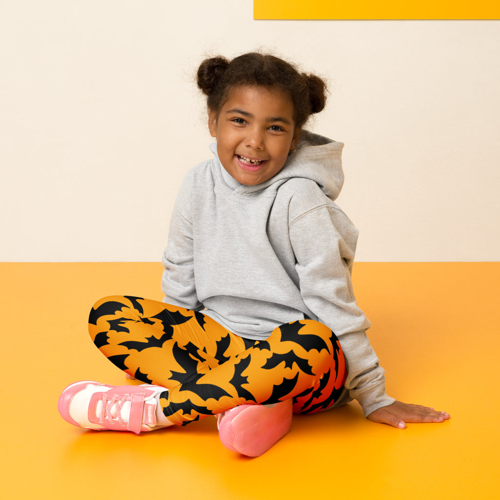 Girls Orange Bat Leggings - Warm, Buttery Soft & Stretchy