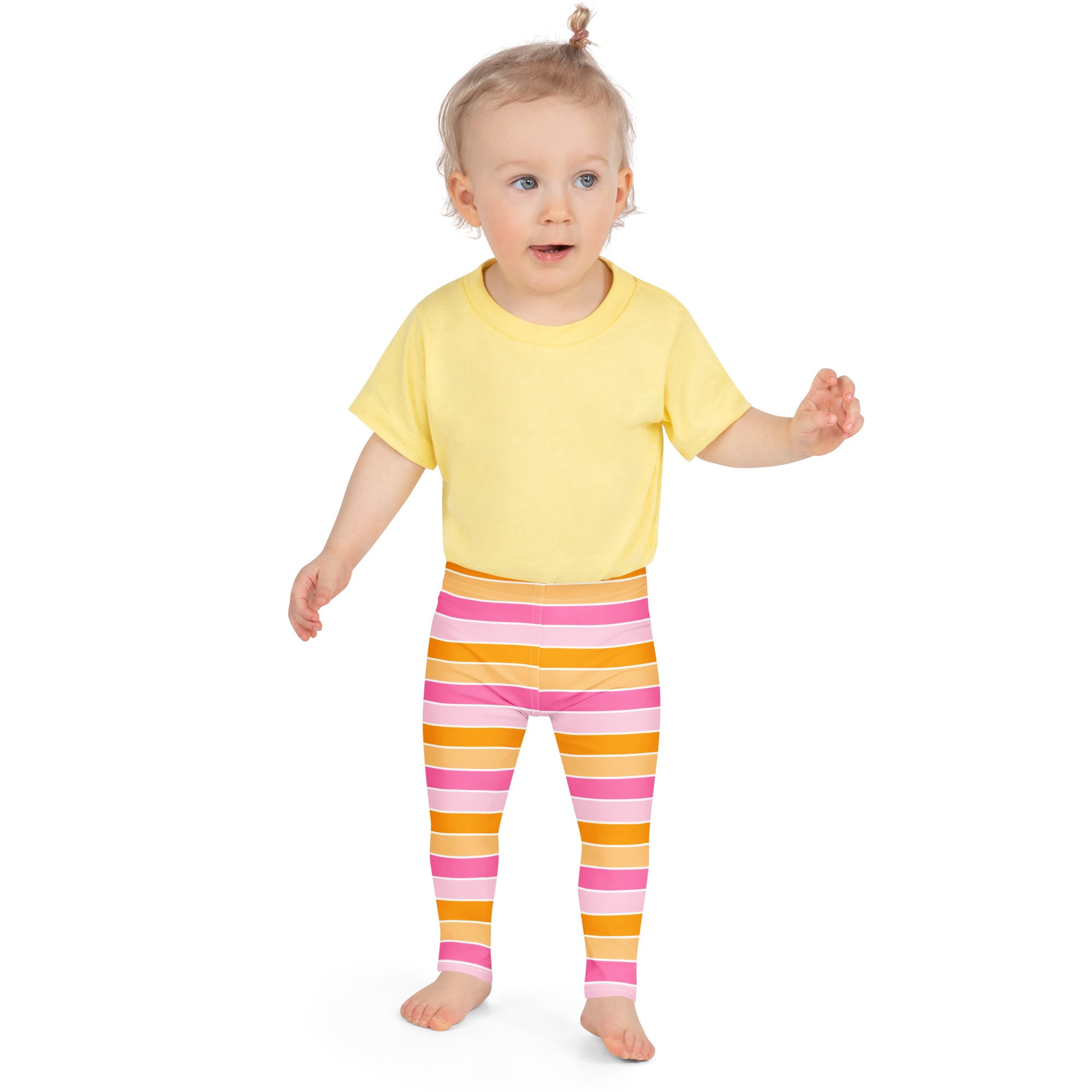 Girls Pink & Orange Striped Candy Corn Leggings - Warm, Buttery Soft & Stretchy