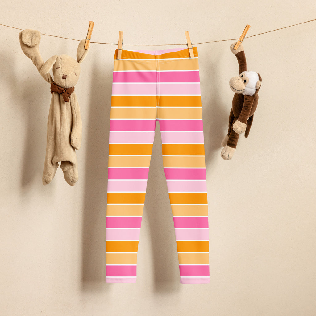 Girls Pink & Orange Striped Candy Corn Leggings - Warm, Buttery Soft & Stretchy