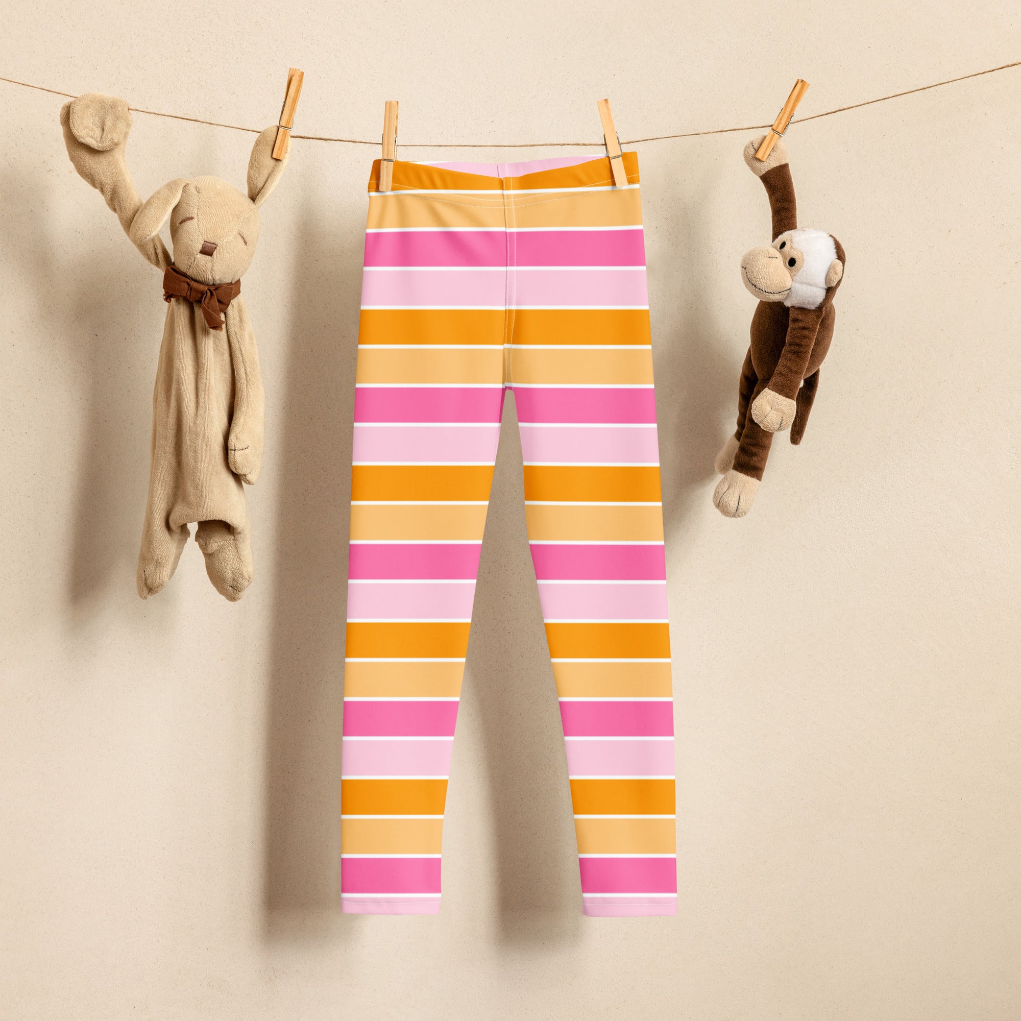Girls Pink & Orange Striped Candy Corn Leggings - Warm, Buttery Soft & Stretchy