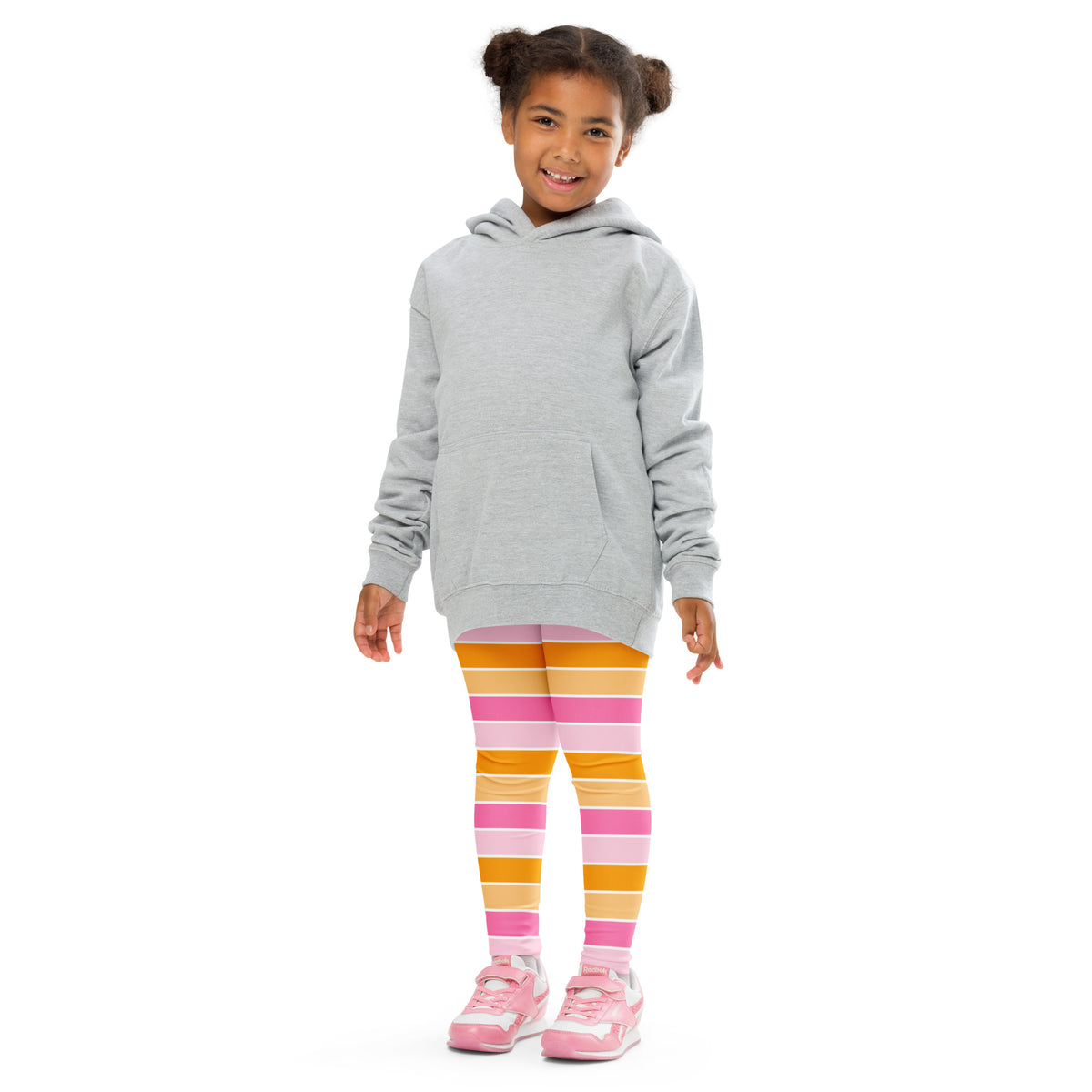 Girls Pink & Orange Striped Candy Corn Leggings - Warm, Buttery Soft & Stretchy