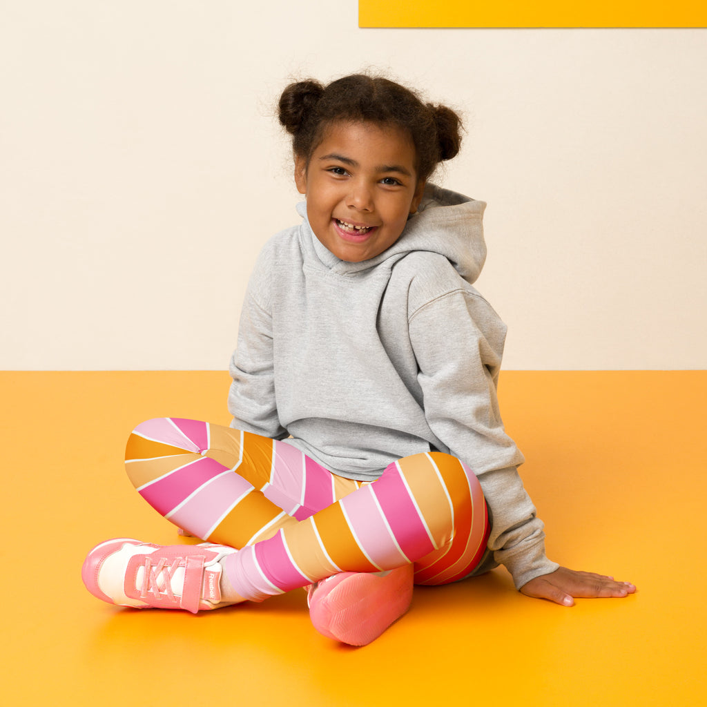 Girls Pink & Orange Striped Candy Corn Leggings - Warm, Buttery Soft & Stretchy