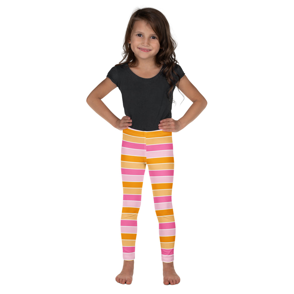 Girls Pink & Orange Striped Candy Corn Leggings - Warm, Buttery Soft & Stretchy
