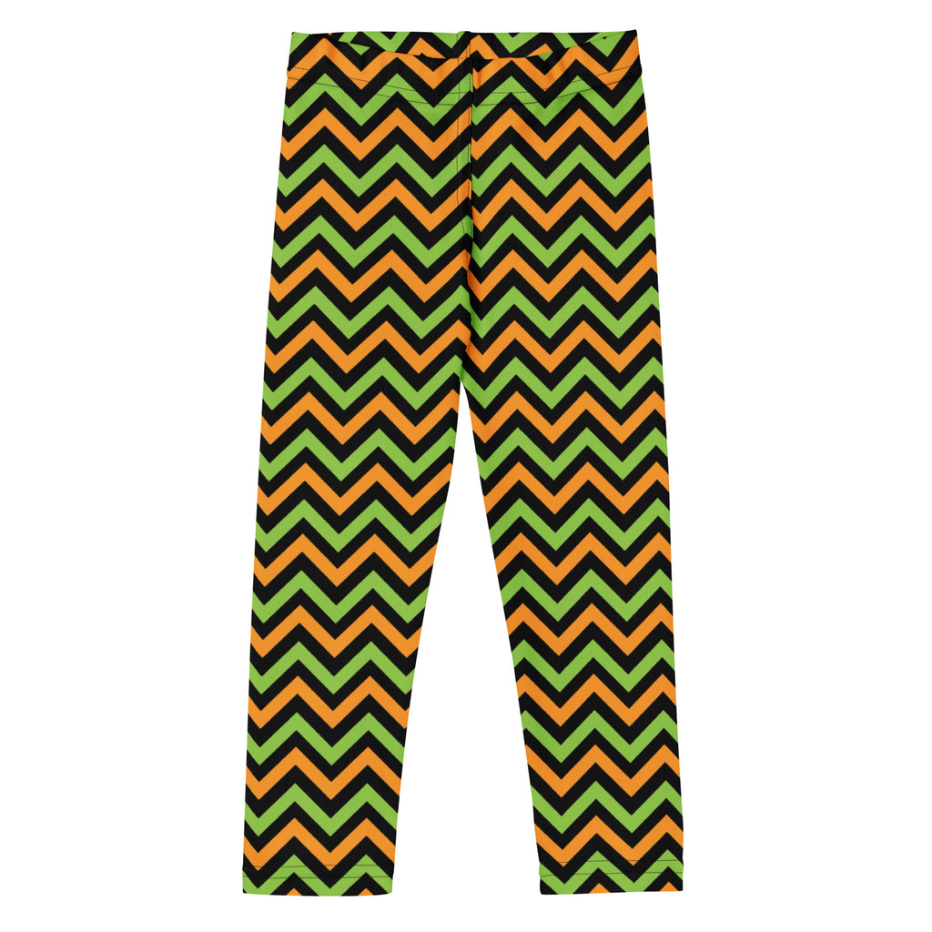 Girls Orange & Green Halloween Chevron Leggings - Warm, Buttery Soft & Stretchy