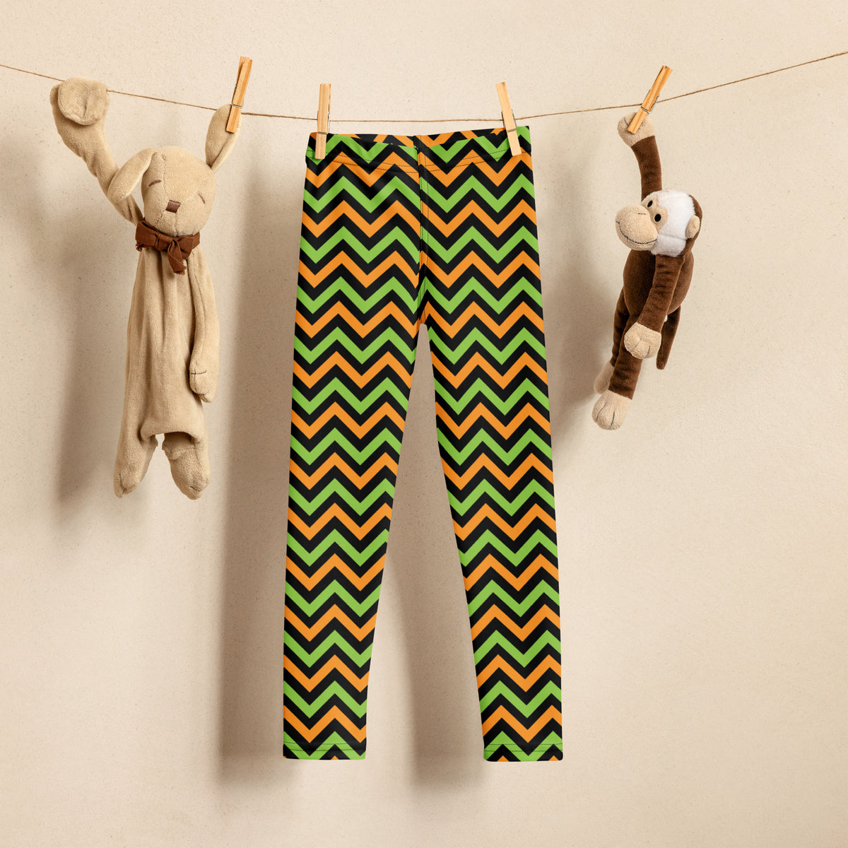 Girls Orange & Green Halloween Chevron Leggings - Warm, Buttery Soft & Stretchy