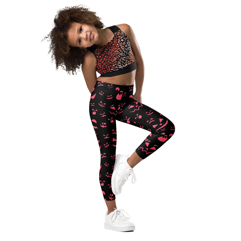 Girls Pink Jack-O’-Lantern Halloween Leggings - Warm, Buttery Soft & Stretchy