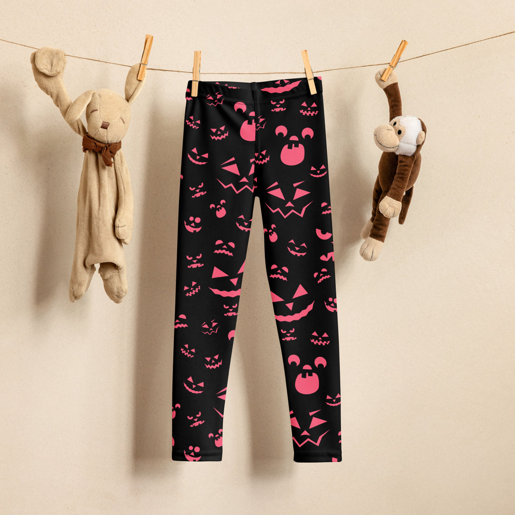 Girls Pink Jack-O’-Lantern Halloween Leggings - Warm, Buttery Soft & Stretchy