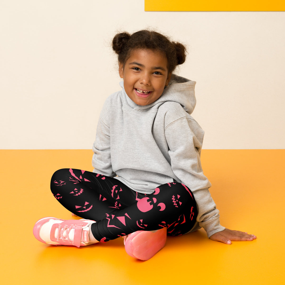 Girls Pink Jack-O’-Lantern Halloween Leggings - Warm, Buttery Soft & Stretchy