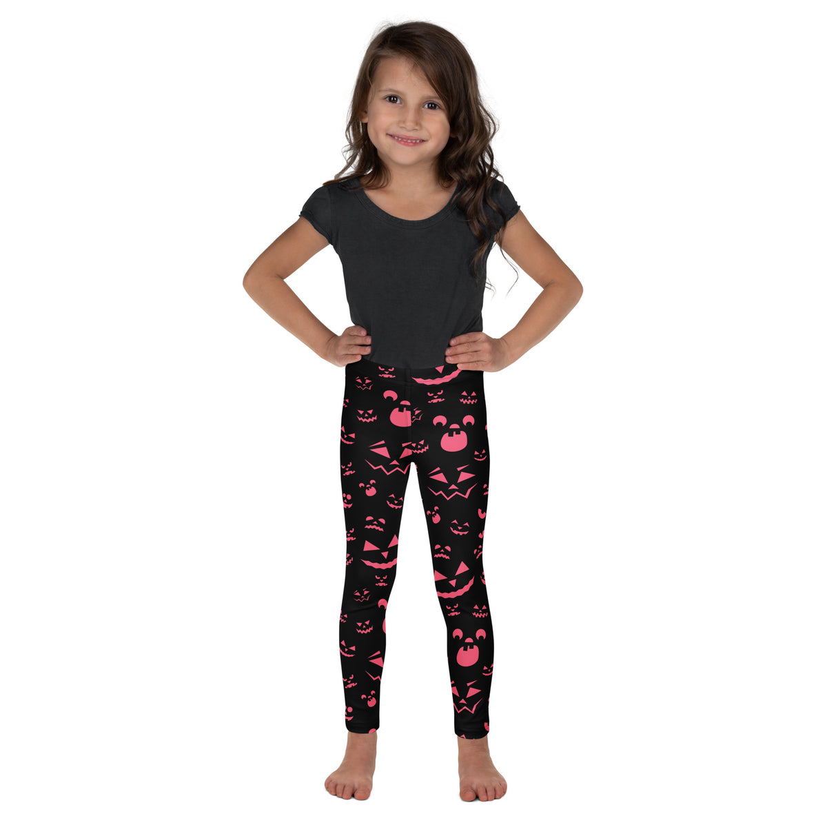Girls Pink Jack-O’-Lantern Halloween Leggings - Warm, Buttery Soft & Stretchy