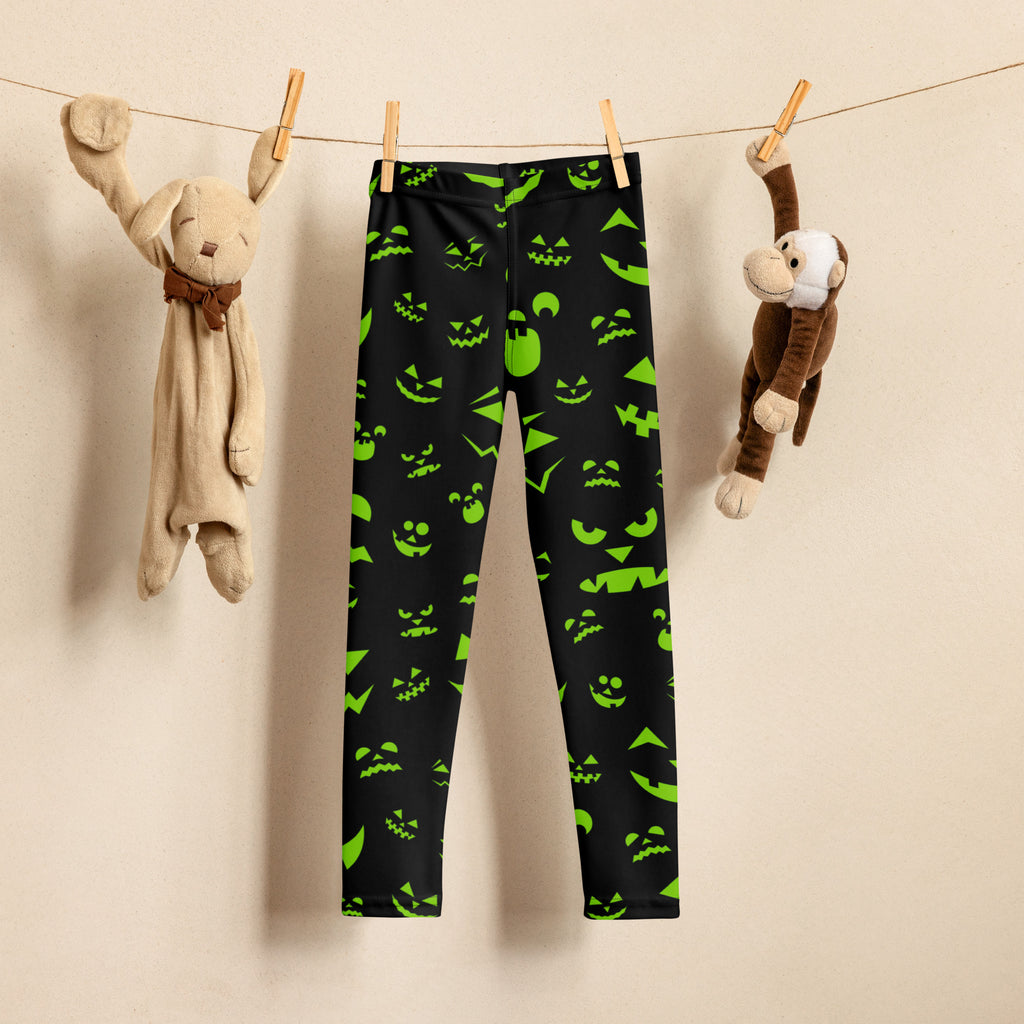 Girls Green Jack-O’-Lantern Halloween Leggings - Warm, Buttery Soft & Stretchy