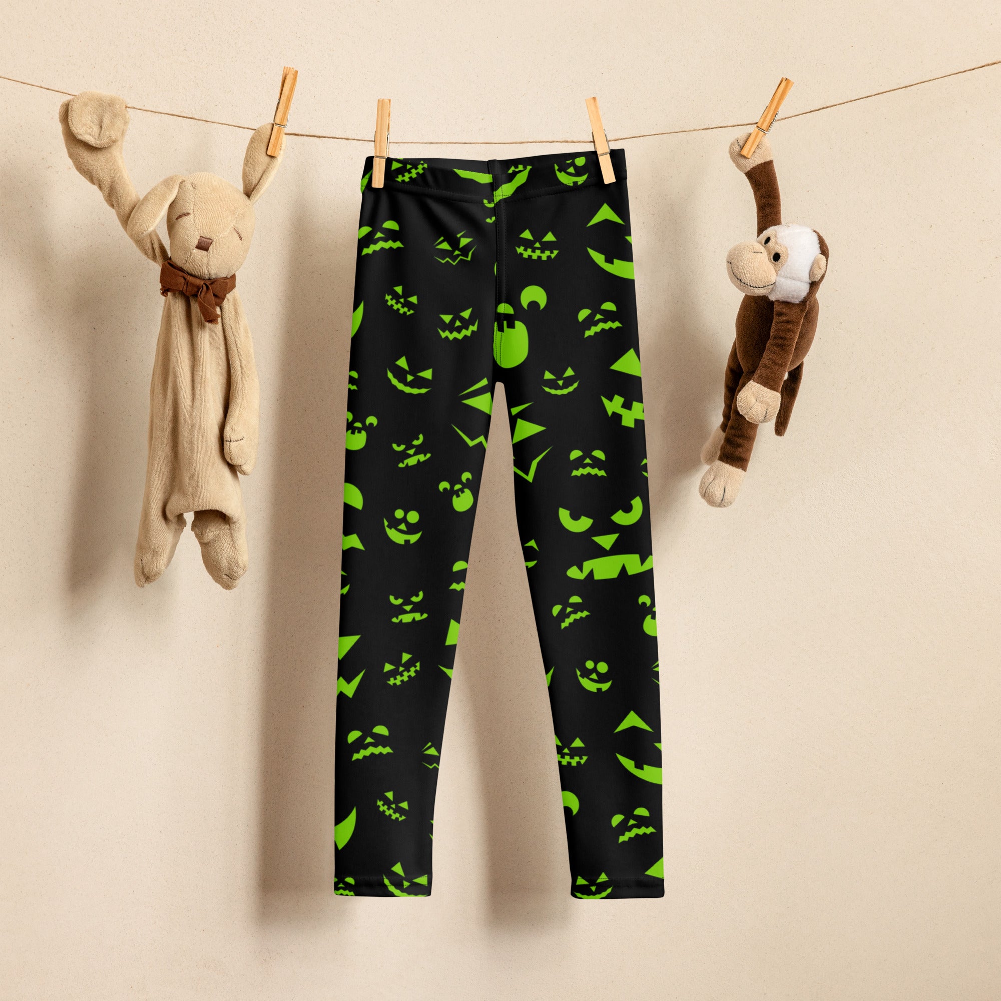Girls Green Jack-O’-Lantern Halloween Leggings - Warm, Buttery Soft & Stretchy
