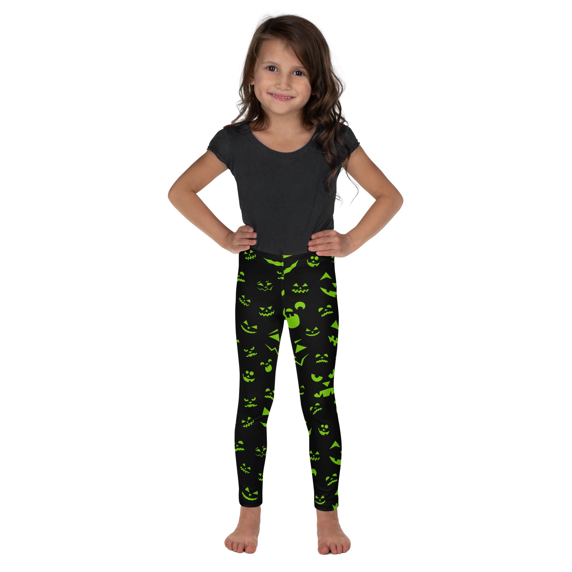 Girls Green Jack-O’-Lantern Halloween Leggings - Warm, Buttery Soft & Stretchy