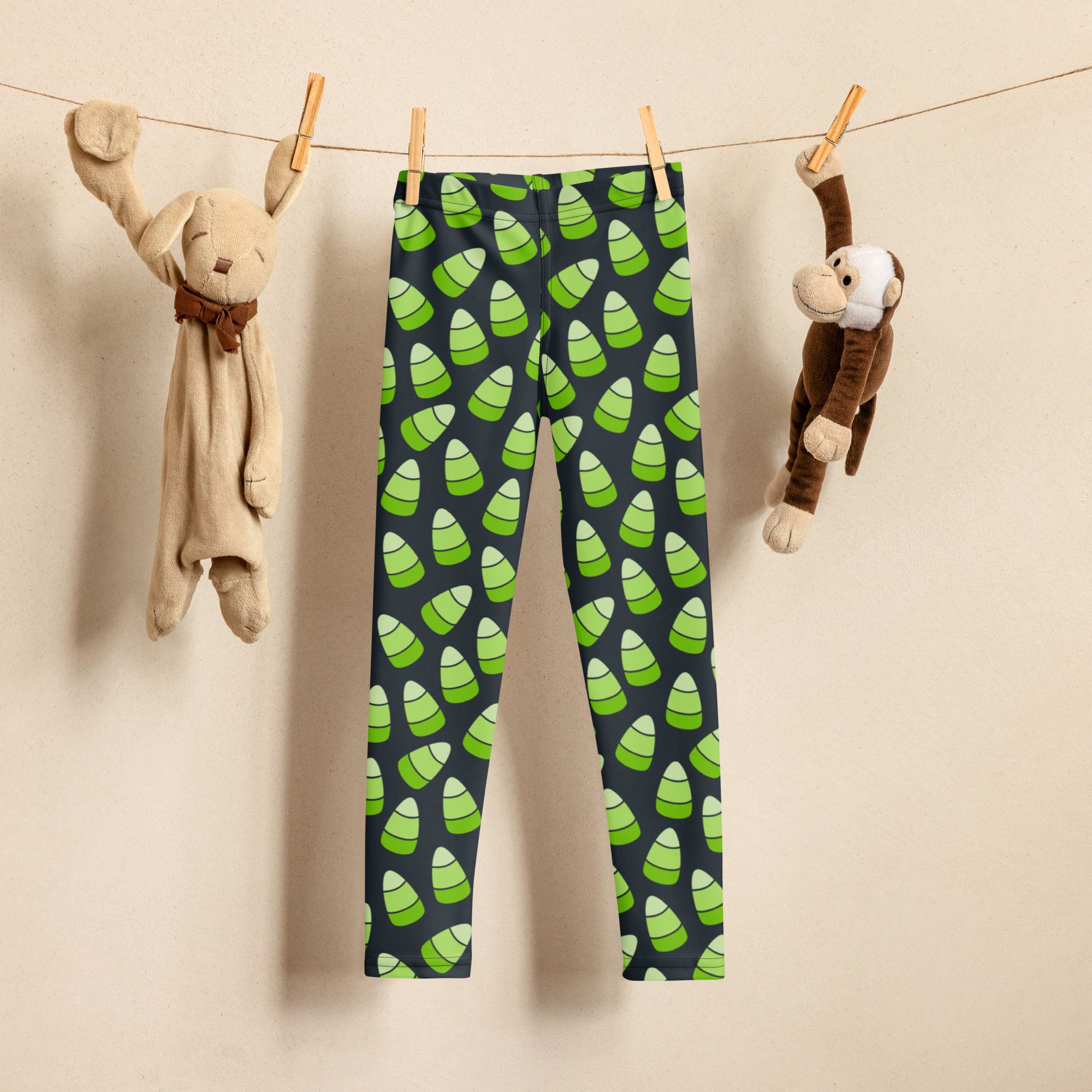 Girls Green Candy Corn Leggings - Warm, Buttery Soft & Stretchy