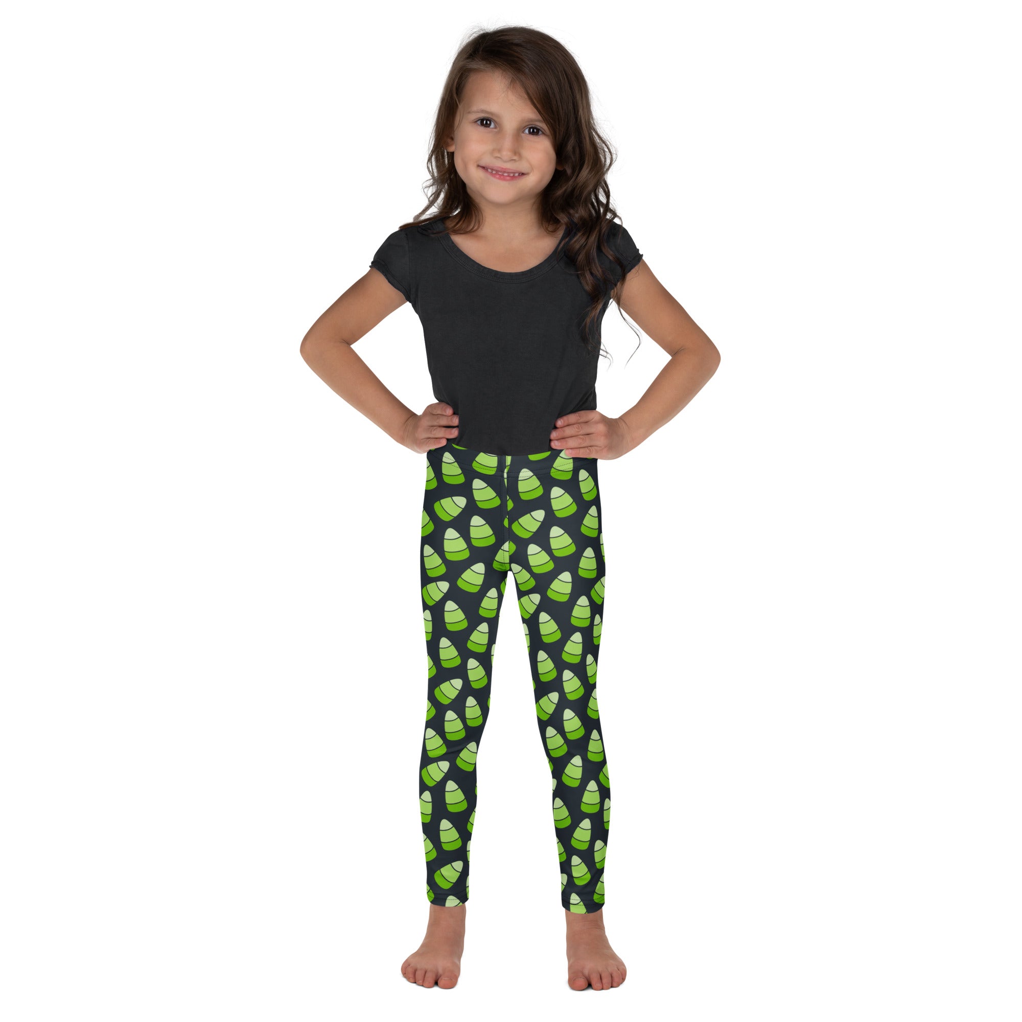 Girls Green Candy Corn Leggings - Warm, Buttery Soft & Stretchy