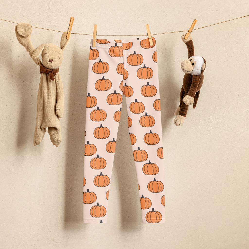 Girls Orange Pumpkin Patch Autumn Leggings - Warm, Buttery Soft & Stretchy