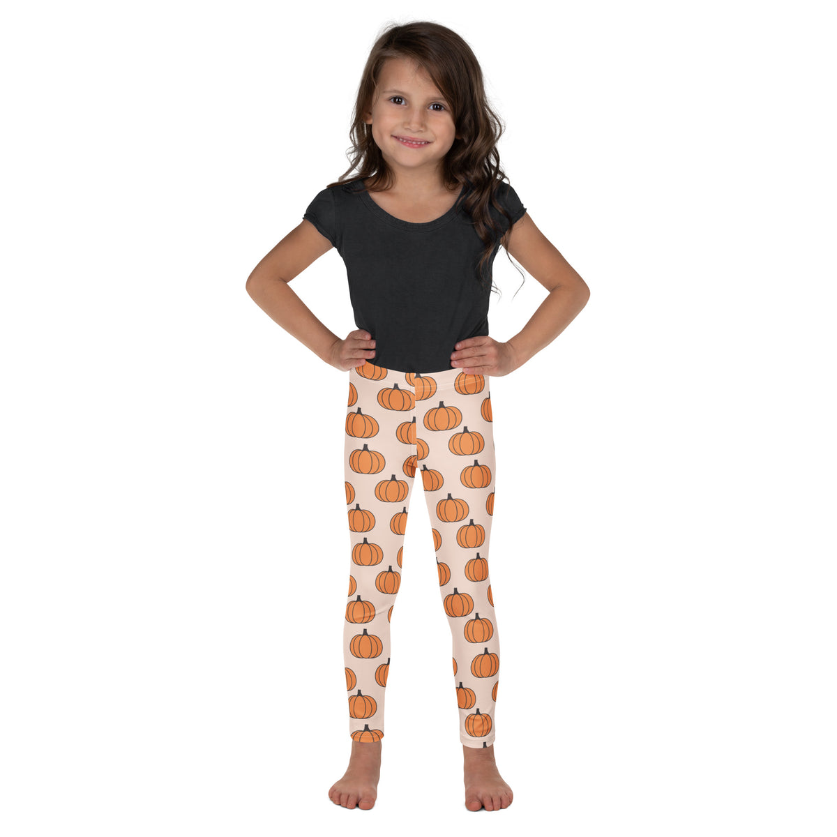 Girls Orange Pumpkin Patch Autumn Leggings - Warm, Buttery Soft & Stretchy