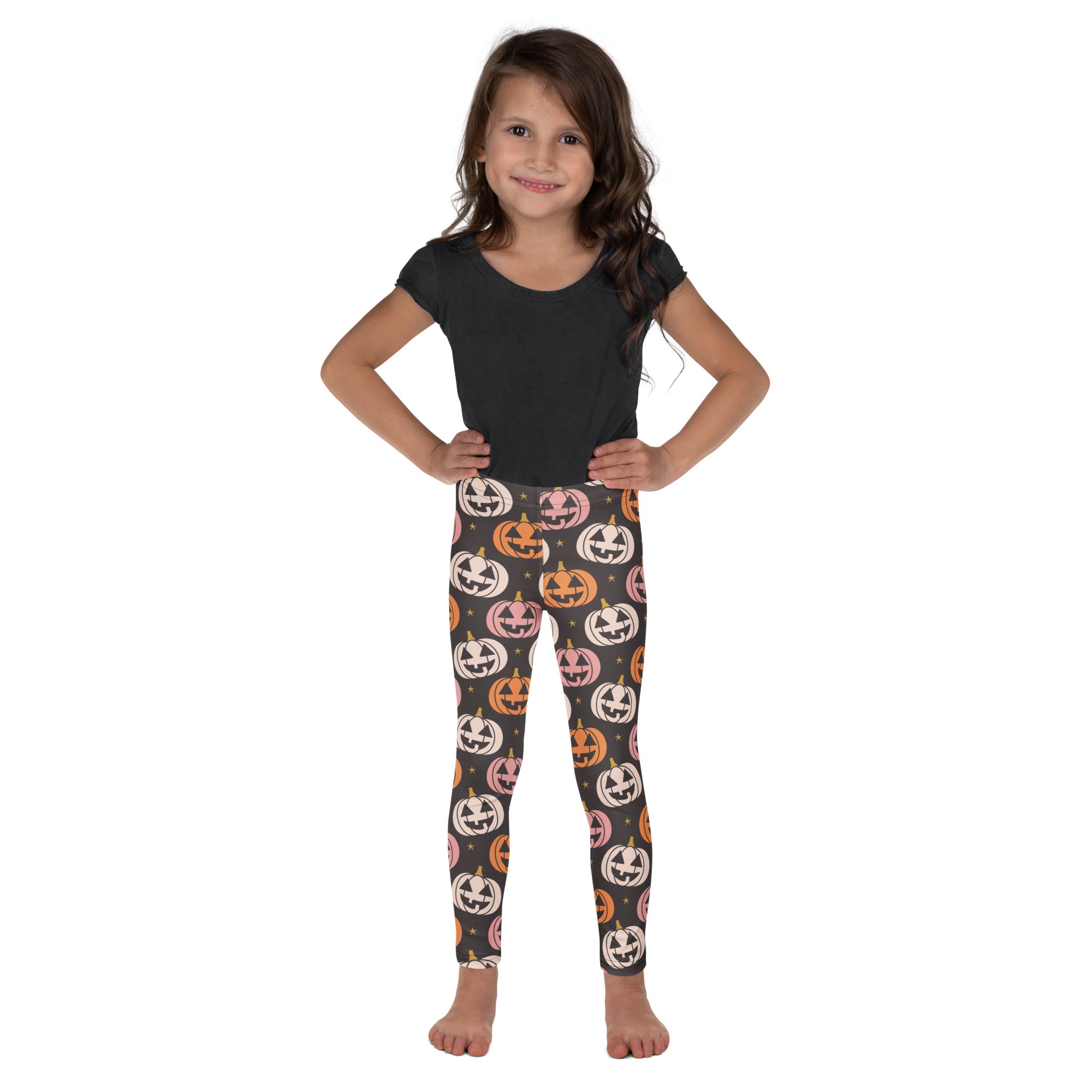 Girls Jack O' Lantern Pumpkin Patch Leggings - Warm, Buttery Soft & Stretchy