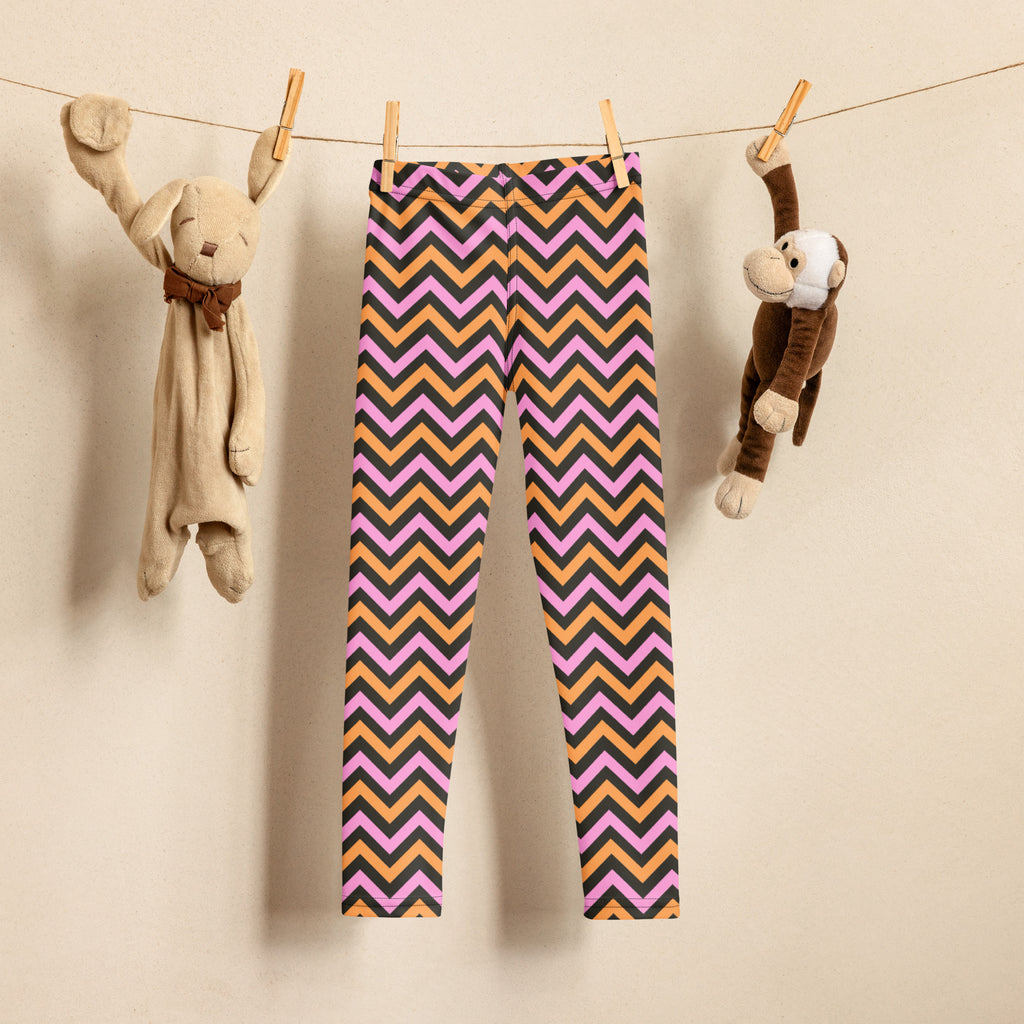 Girls Pink Orange Chevron Leggings - Warm, Buttery Soft & Stretchy