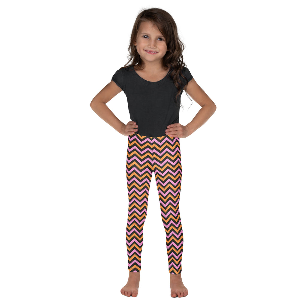 Girls Pink Orange Chevron Leggings - Warm, Buttery Soft & Stretchy