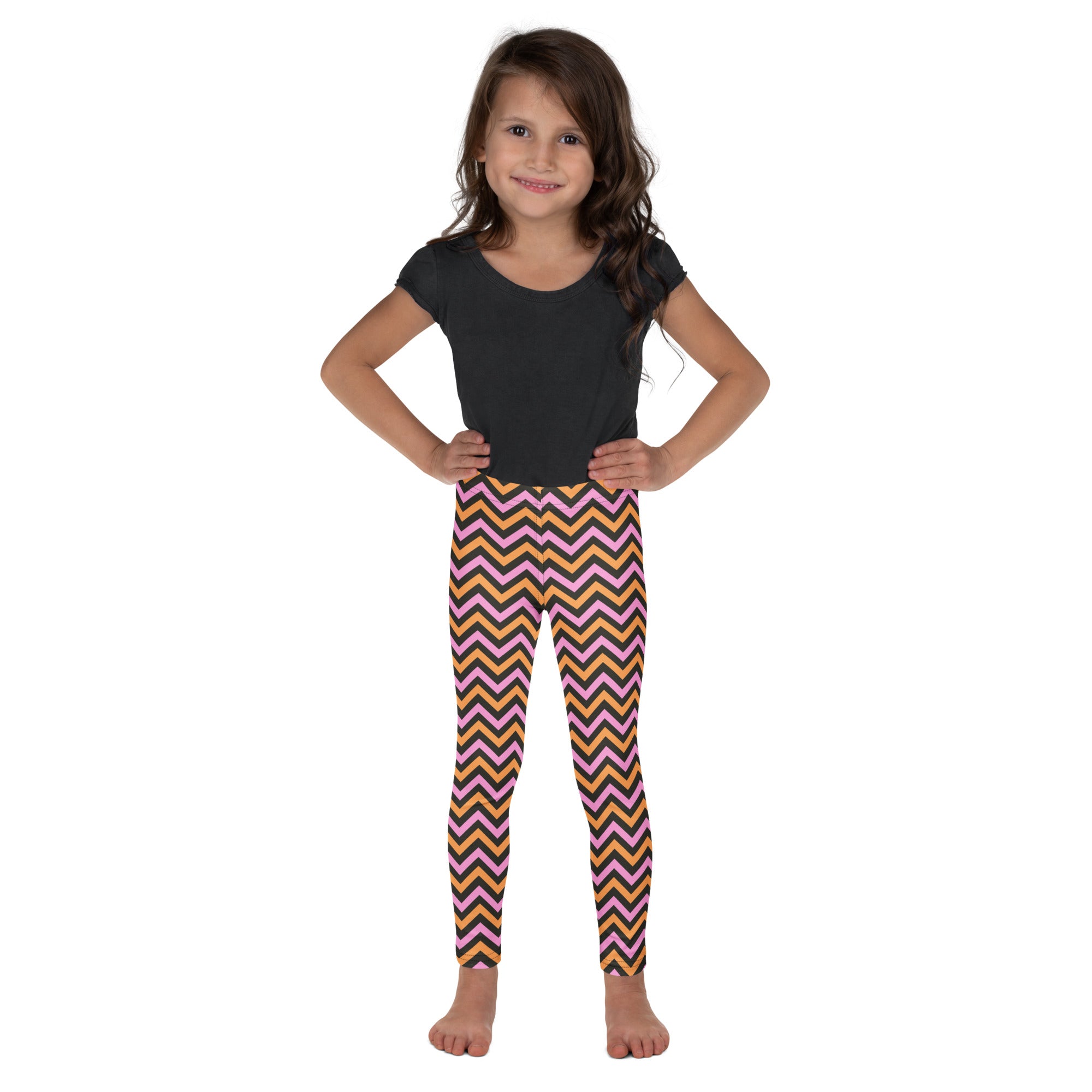 Girls Pink Orange Chevron Leggings - Warm, Buttery Soft & Stretchy