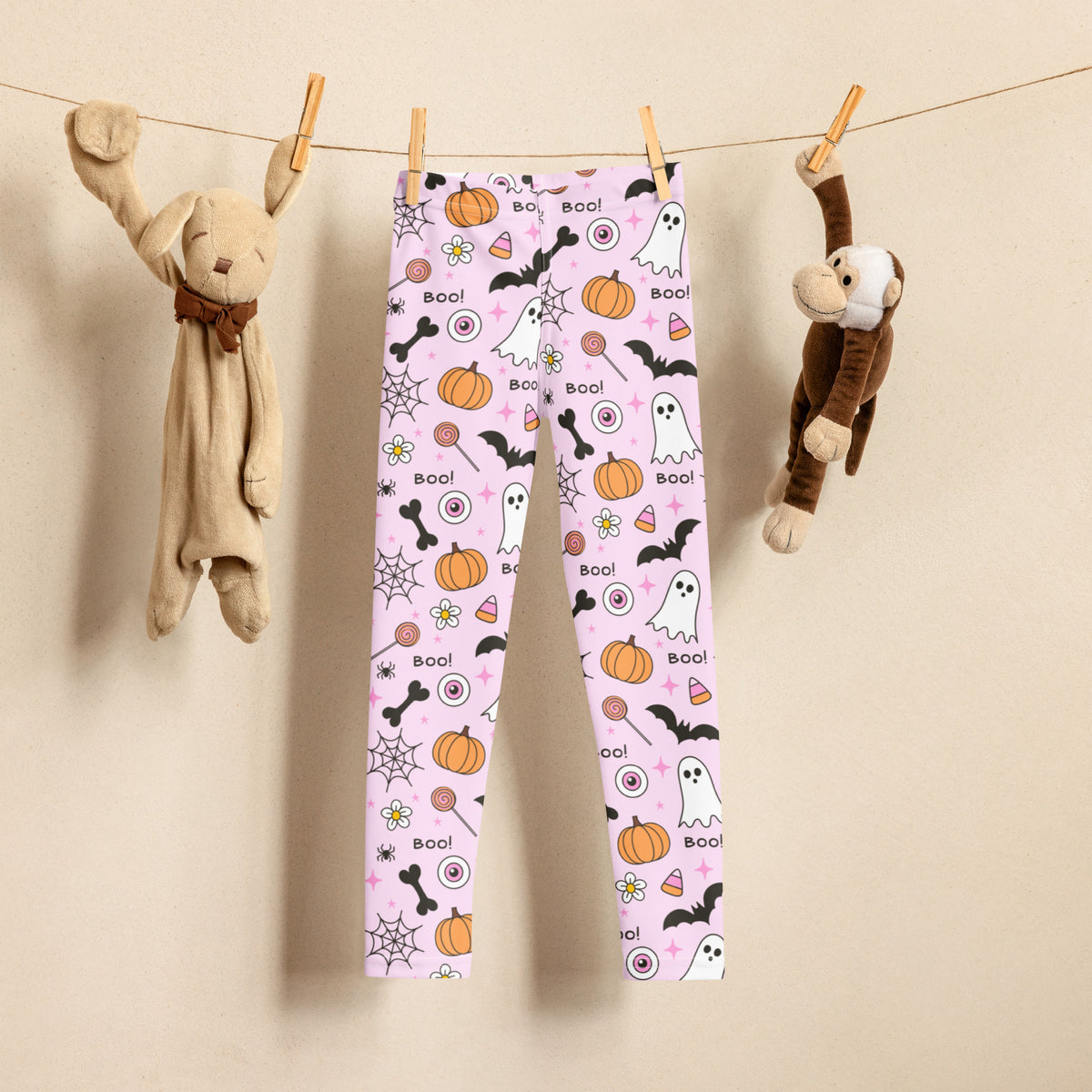 Girls Pink Halloween Themed Leggings - Warm, Buttery Soft & Stretchy