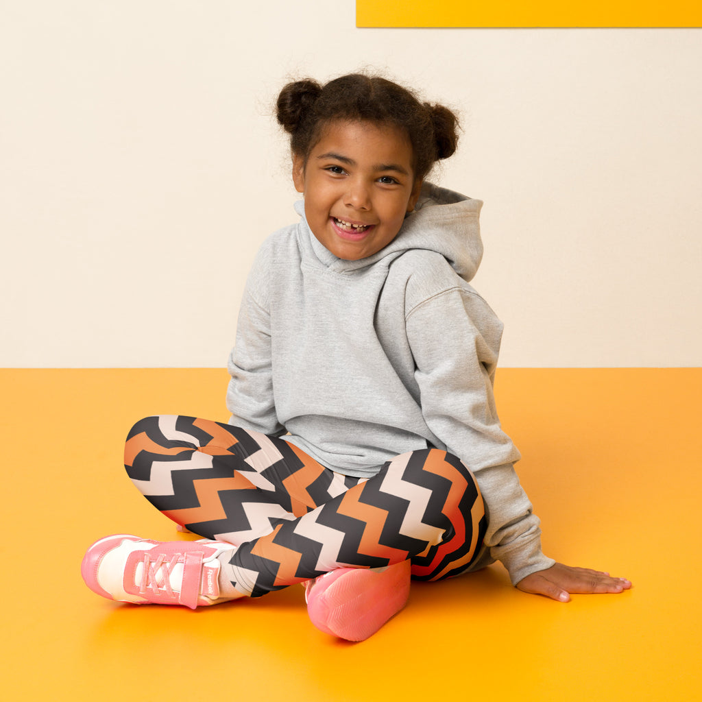 Girls Orange Cream Chevron Leggings - Warm, Buttery Soft & Stretchy