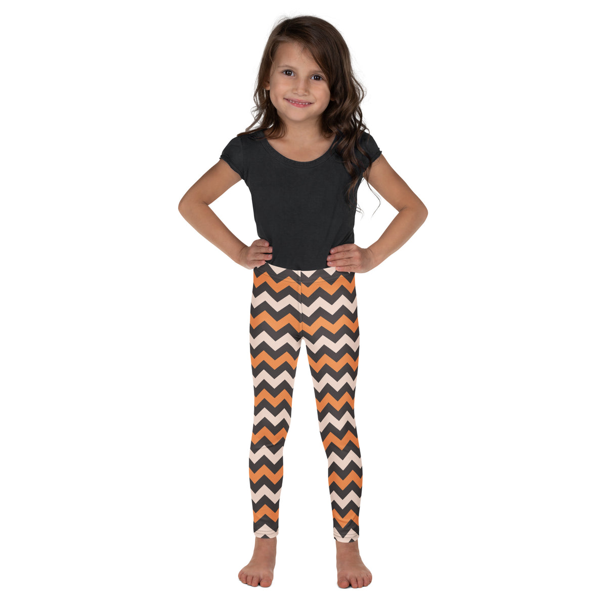 Girls Orange Cream Chevron Leggings - Warm, Buttery Soft & Stretchy