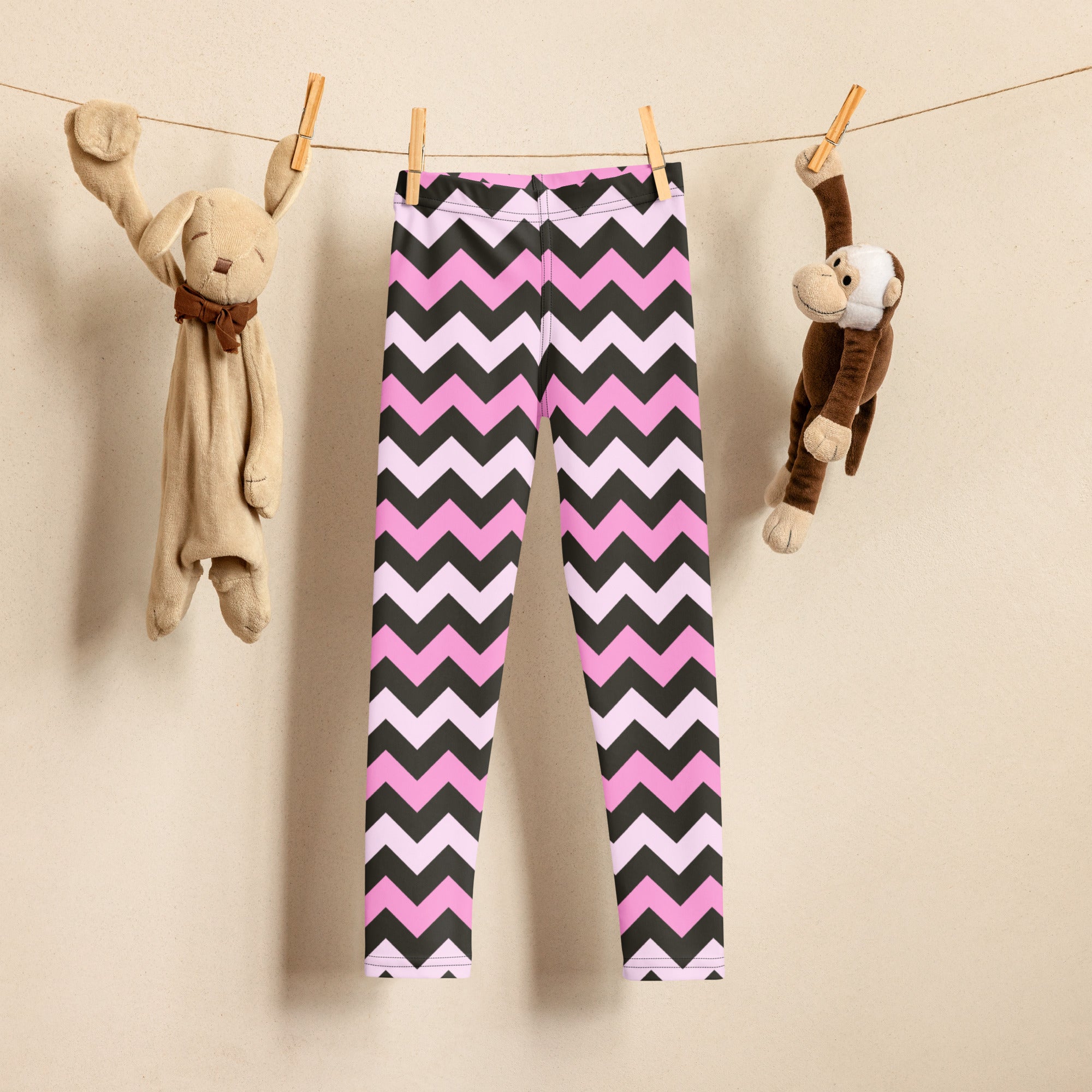 Girls Pink Gray Chevron Leggings - Warm, Buttery Soft & Stretchy