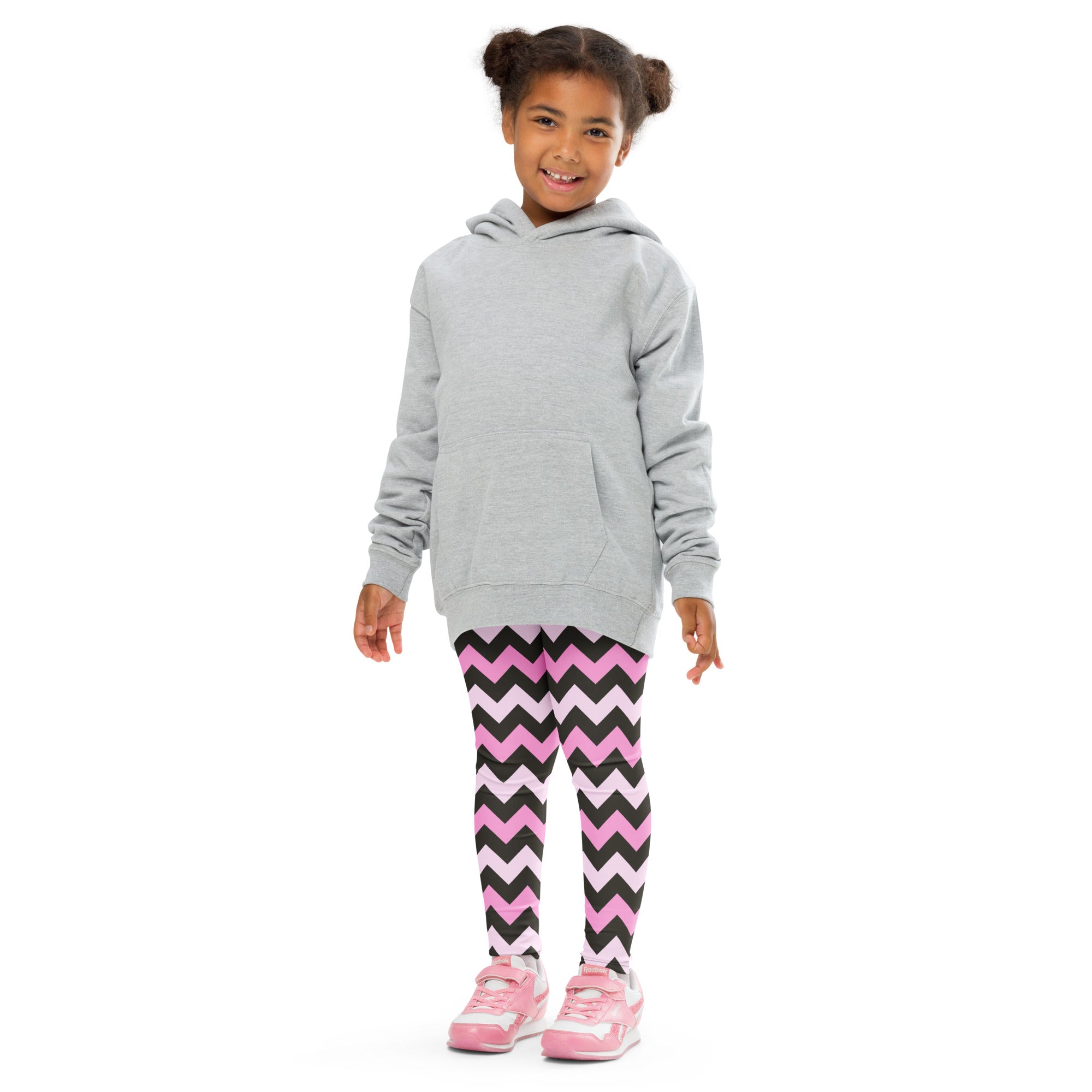 Girls Pink Gray Chevron Leggings - Warm, Buttery Soft & Stretchy