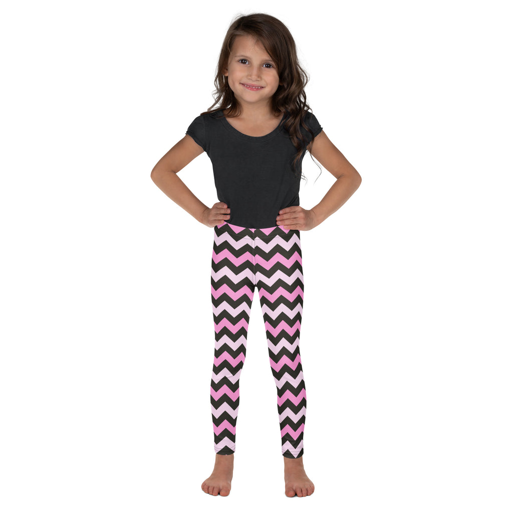 Girls Pink Gray Chevron Leggings - Warm, Buttery Soft & Stretchy