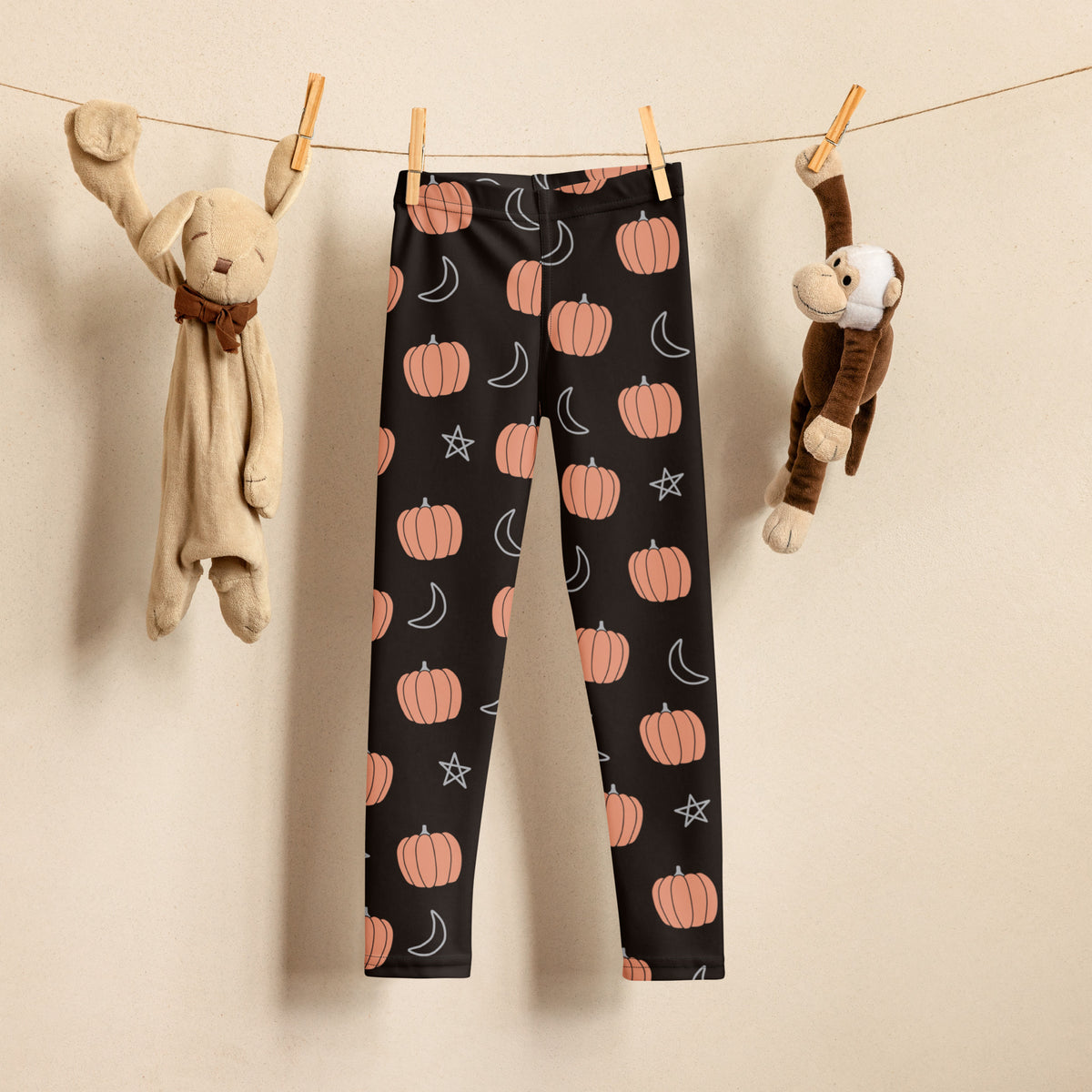 Girls Pumpkin Moon Star Leggings - Warm, Buttery Soft & Stretchy