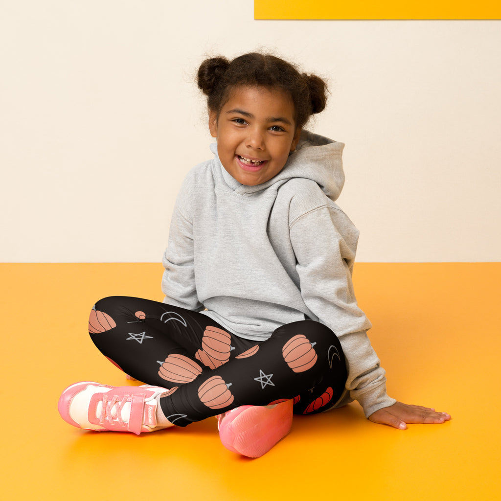 Girls Pumpkin Moon Star Leggings - Warm, Buttery Soft & Stretchy