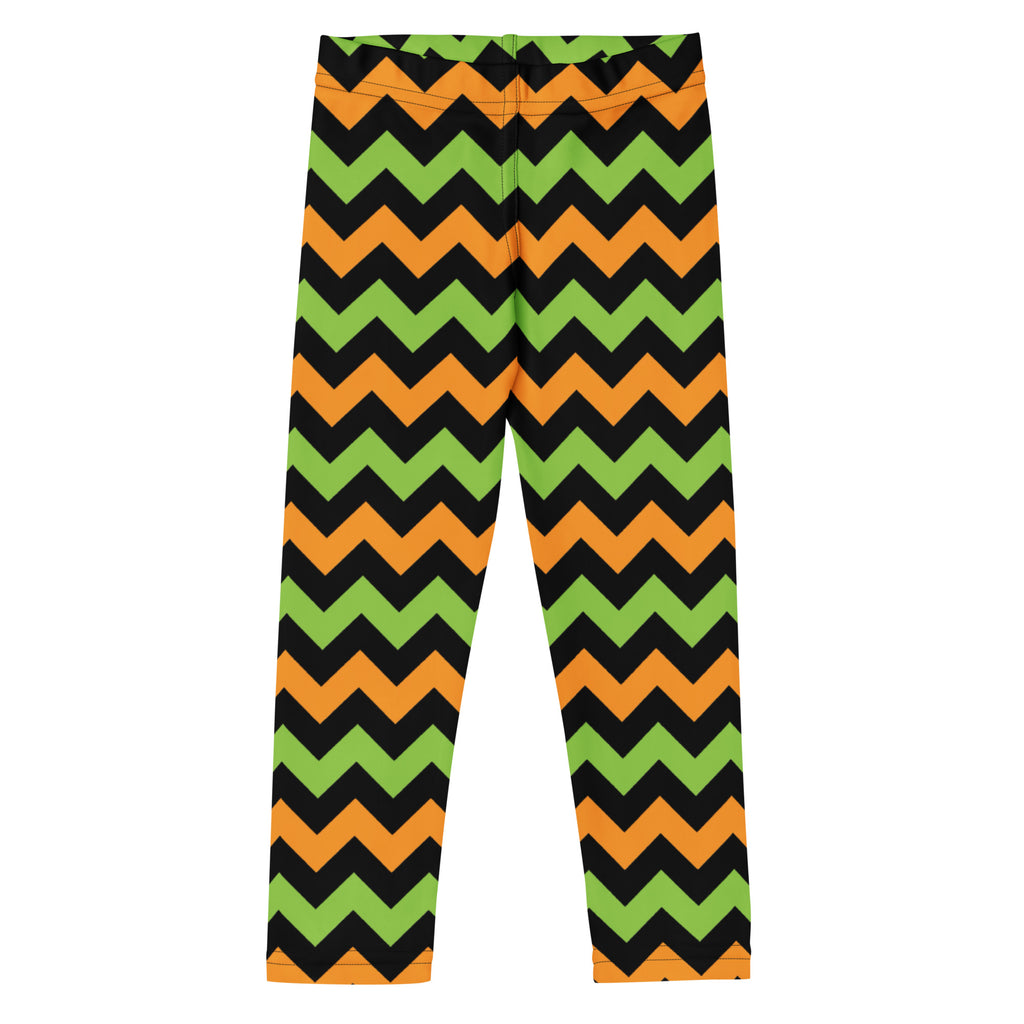 Girls Orange Green Black Halloween Chevron Leggings - Warm, Buttery Soft & Stretchy