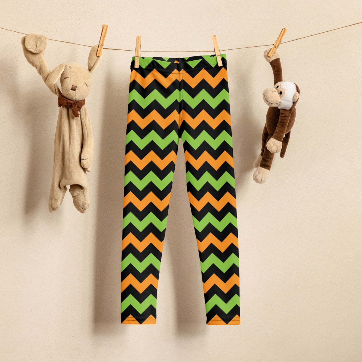 Girls Orange Green Black Halloween Chevron Leggings - Warm, Buttery Soft & Stretchy