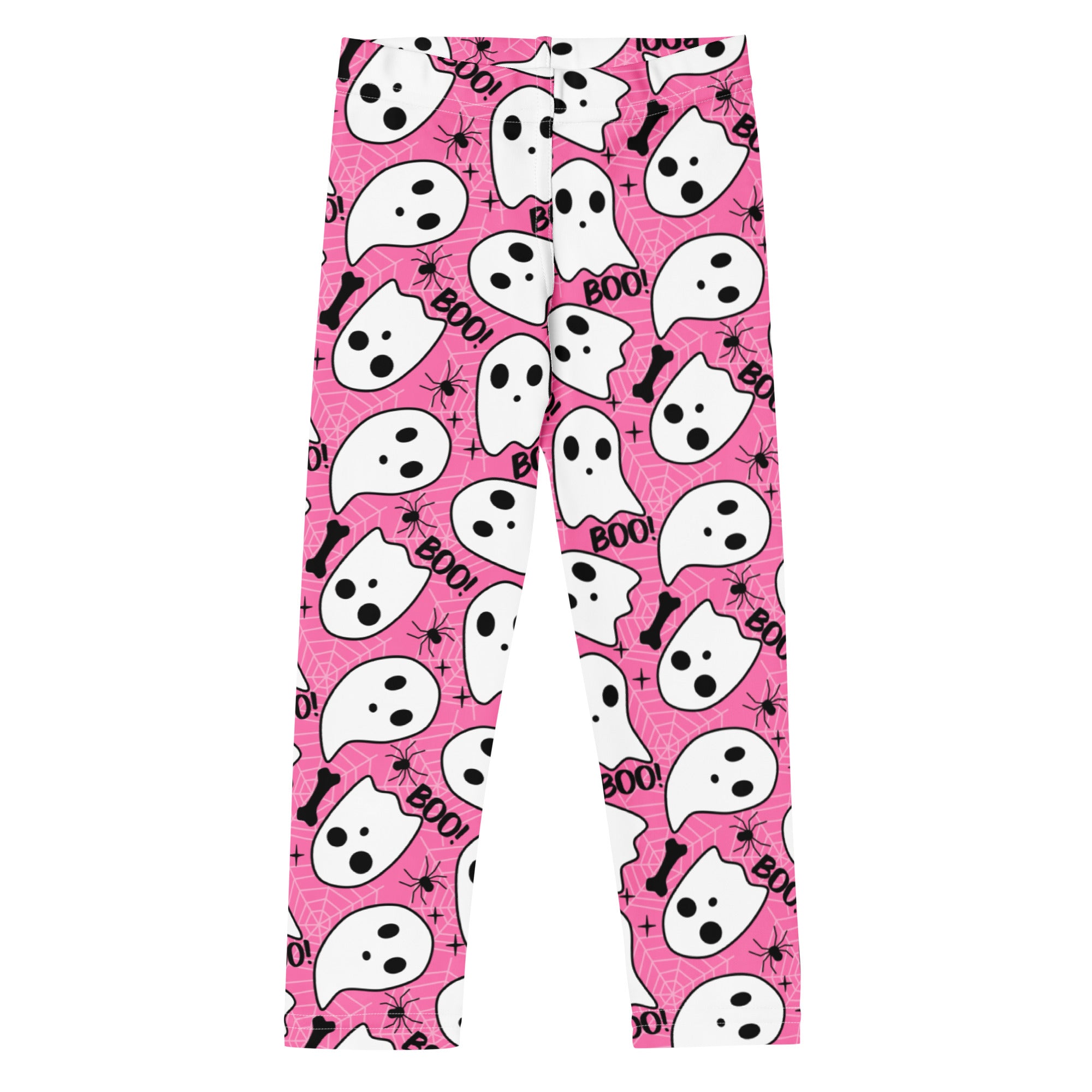 Girls Pink Ghost Halloween Themed Leggings - Warm, Buttery Soft & Stretchy