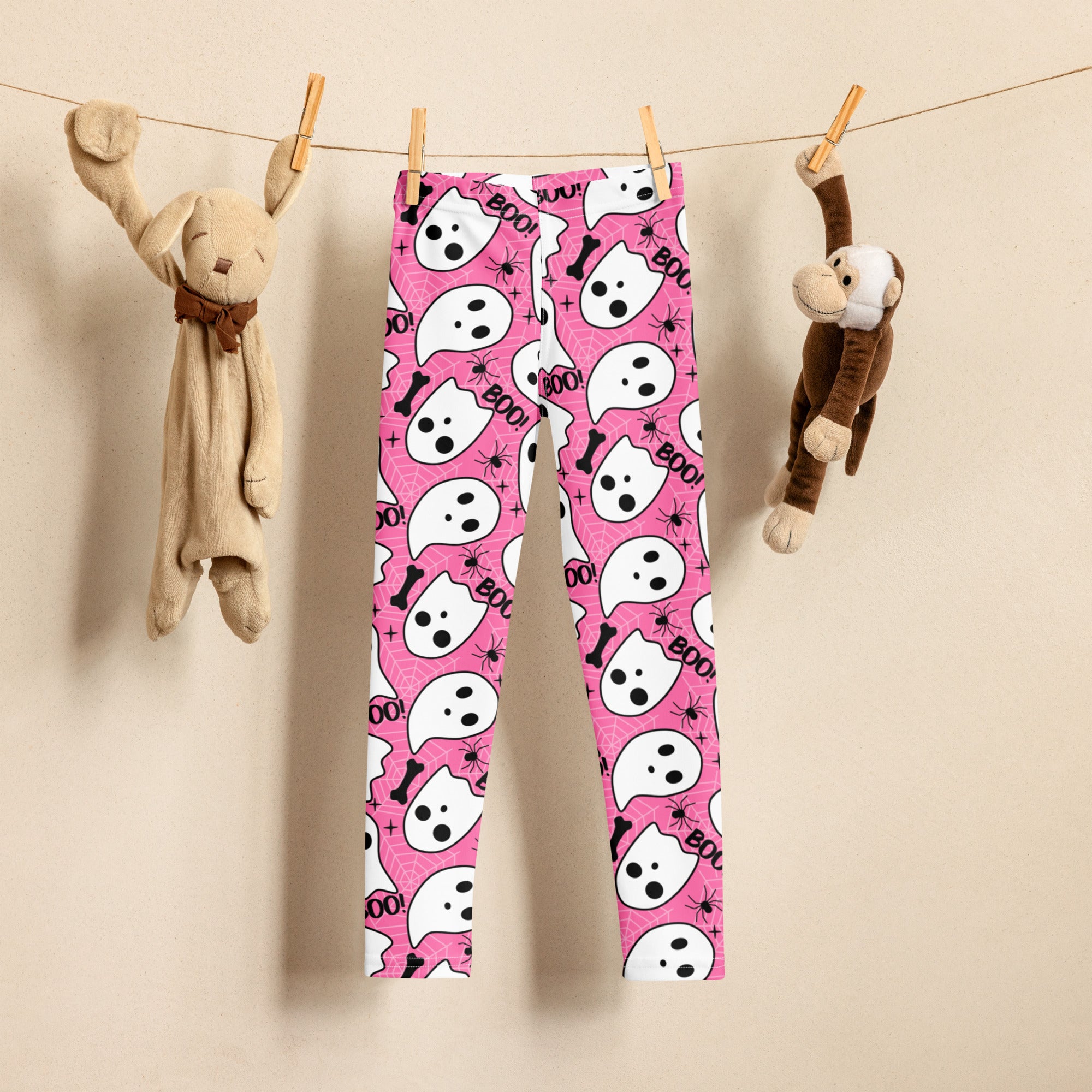 Girls Pink Ghost Halloween Themed Leggings - Warm, Buttery Soft & Stretchy