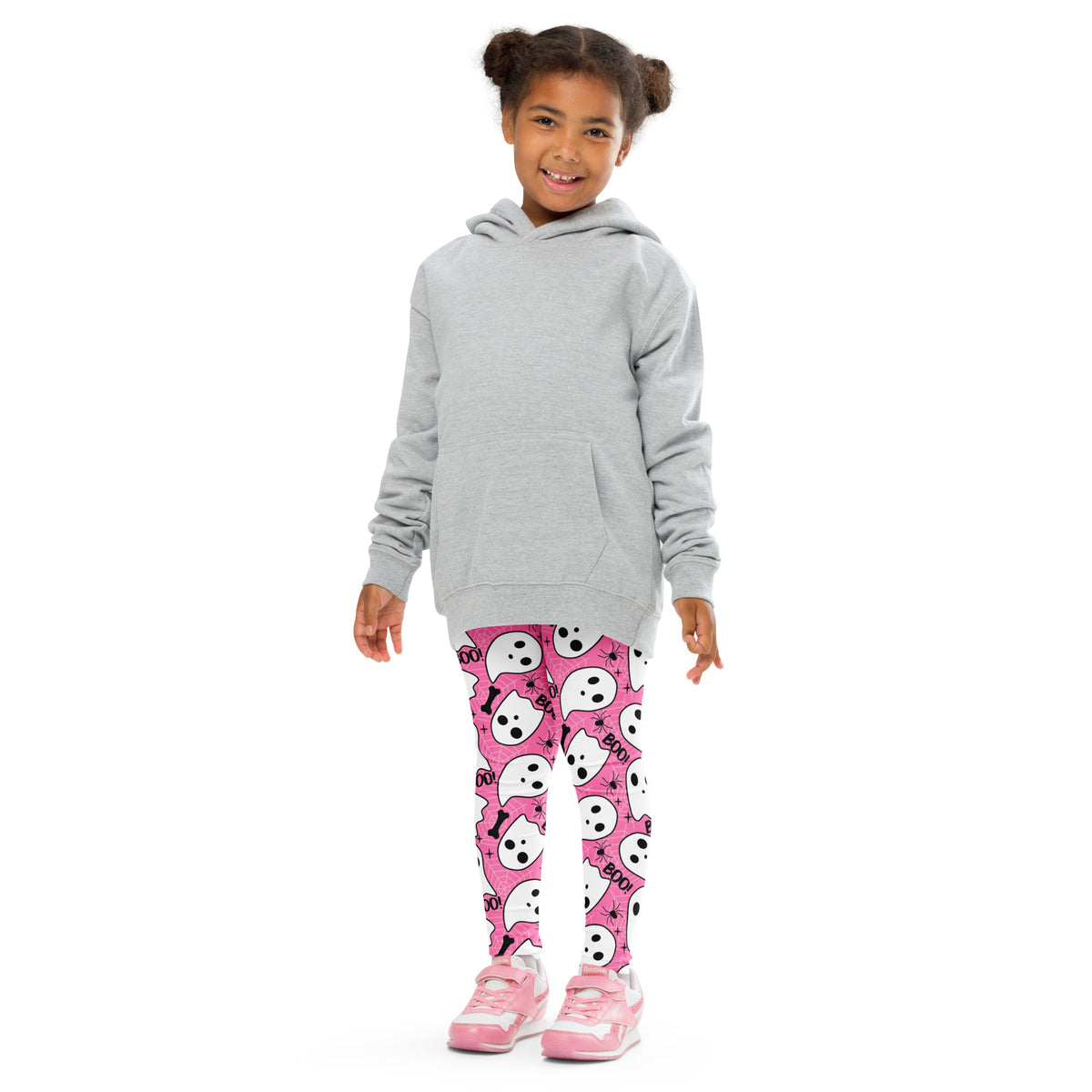 Girls Pink Ghost Halloween Themed Leggings - Warm, Buttery Soft & Stretchy