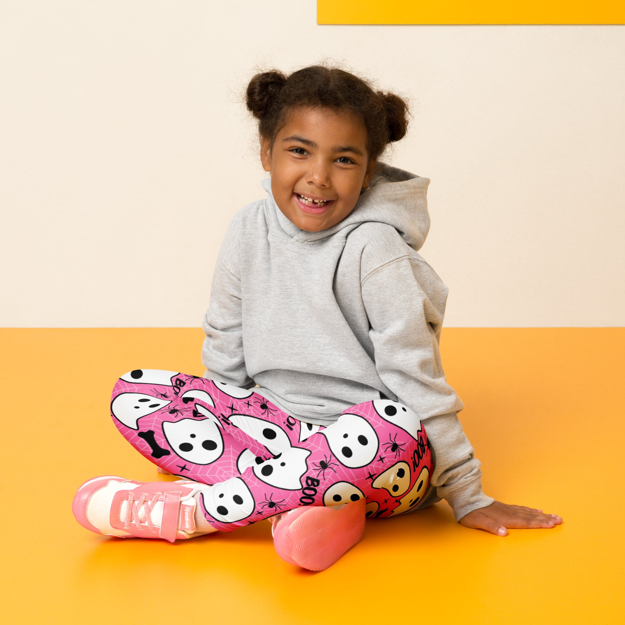 Girls Pink Ghost Halloween Themed Leggings - Warm, Buttery Soft & Stretchy