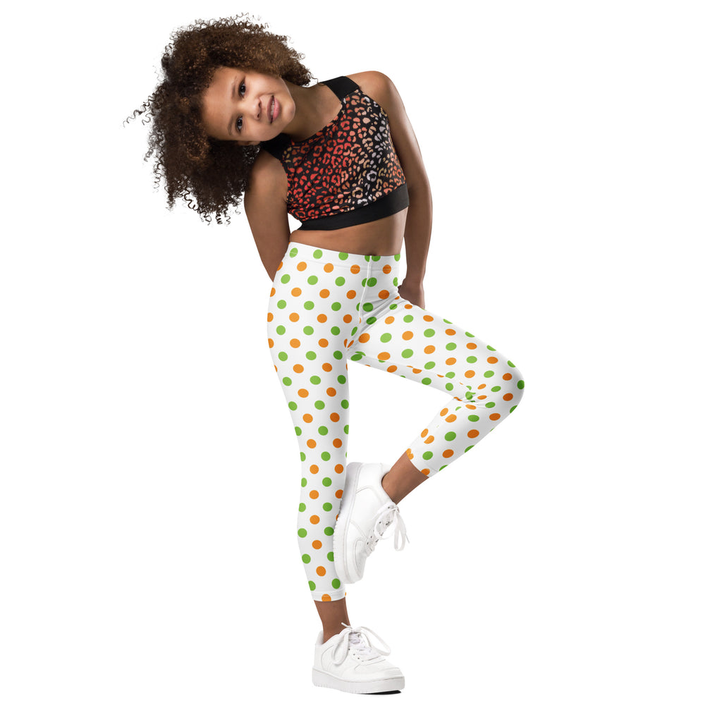 Girls Orange & Green Halloween Polka Dot Leggings - Warm, Buttery Soft & Stretchy