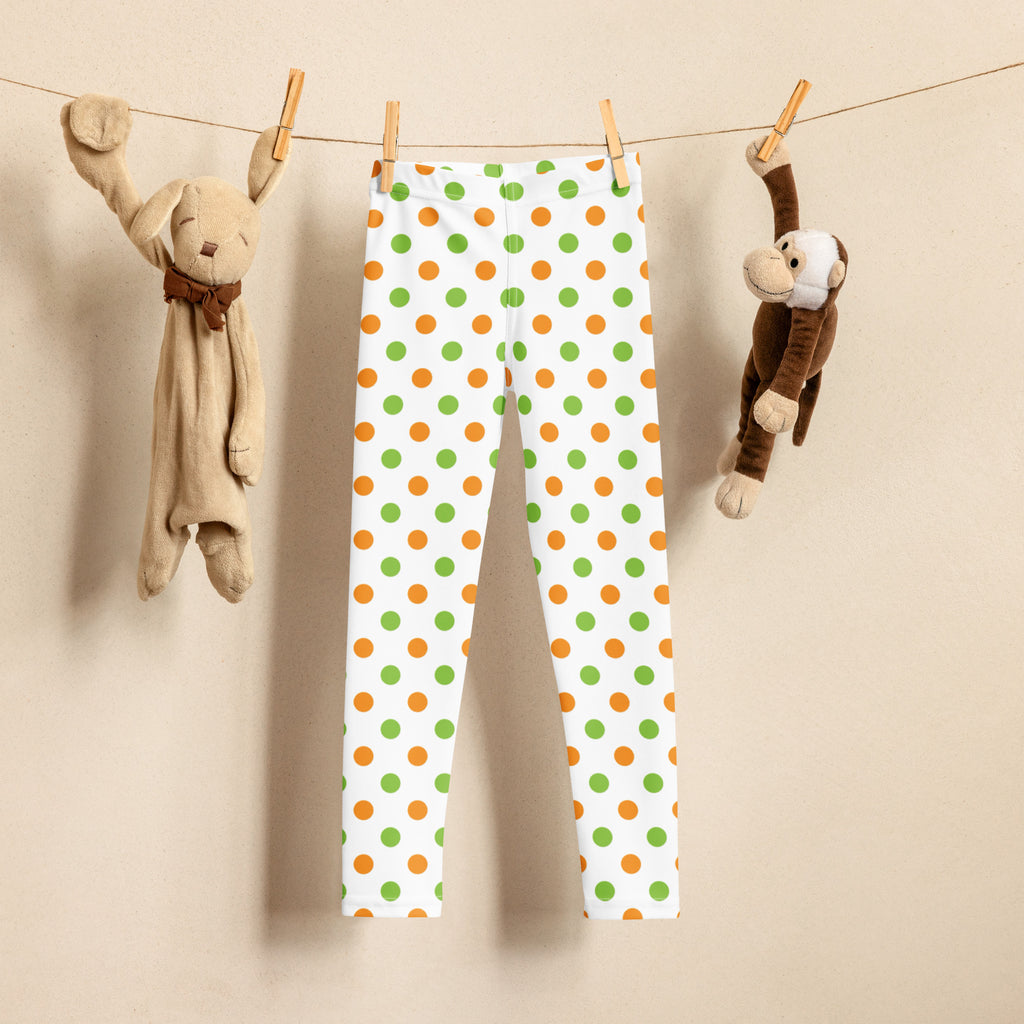 Girls Orange & Green Halloween Polka Dot Leggings - Warm, Buttery Soft & Stretchy
