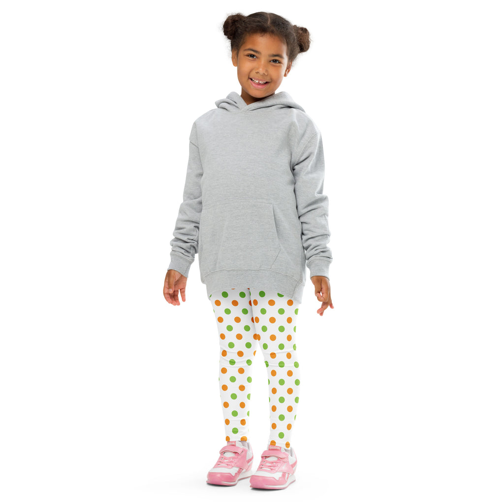 Girls Orange & Green Halloween Polka Dot Leggings - Warm, Buttery Soft & Stretchy