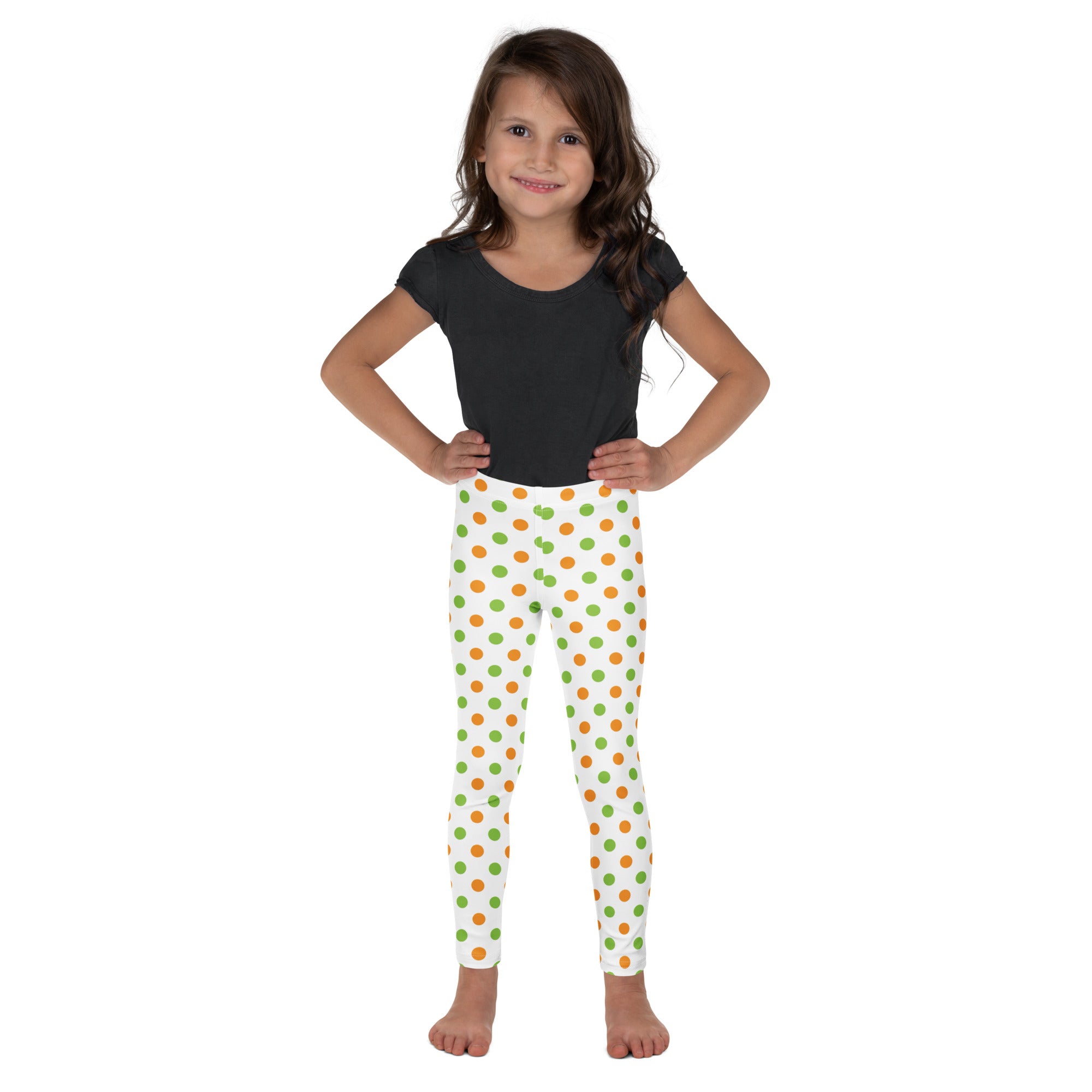 Girls Orange & Green Halloween Polka Dot Leggings - Warm, Buttery Soft & Stretchy