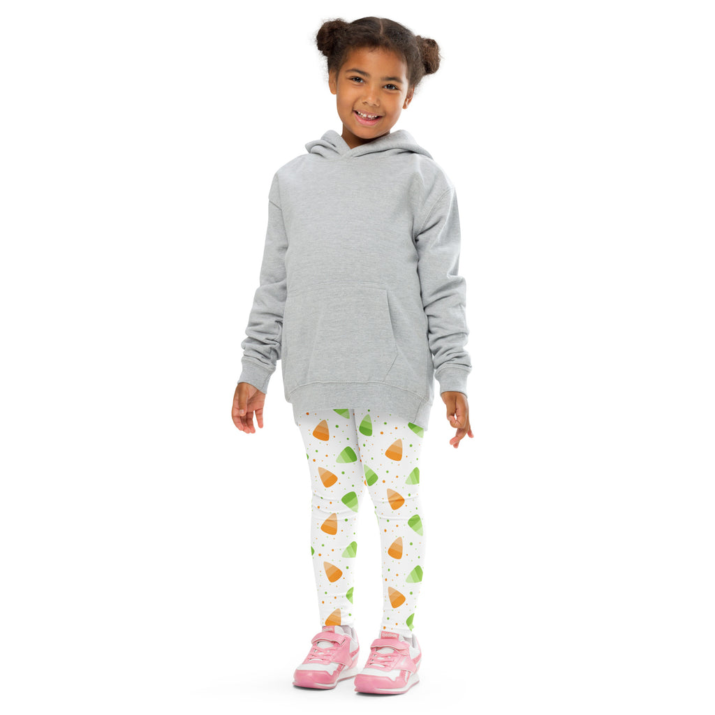 Girls Orange & Green Candy Corn Leggings - Warm, Buttery Soft & Stretchy