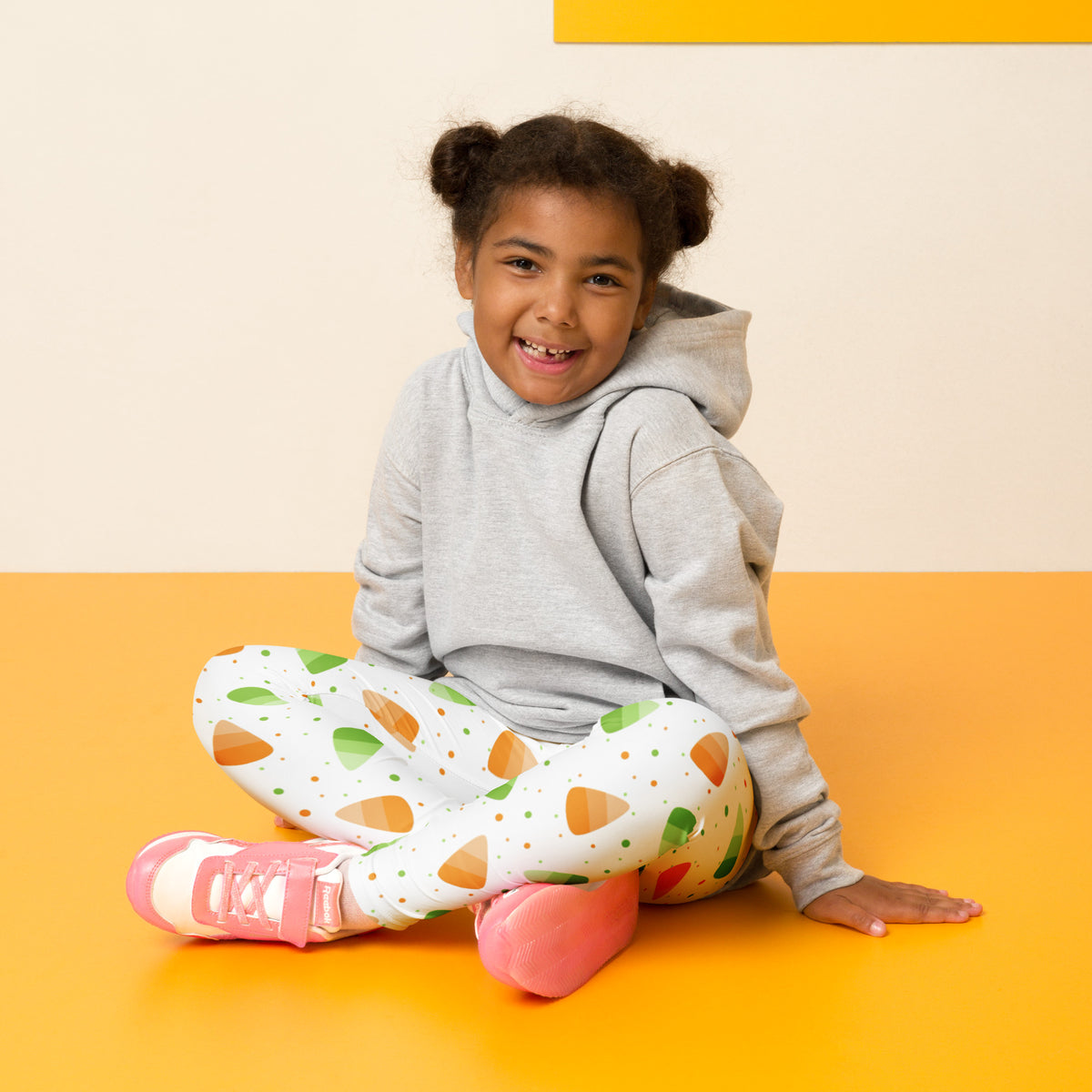 Girls Orange & Green Candy Corn Leggings - Warm, Buttery Soft & Stretchy