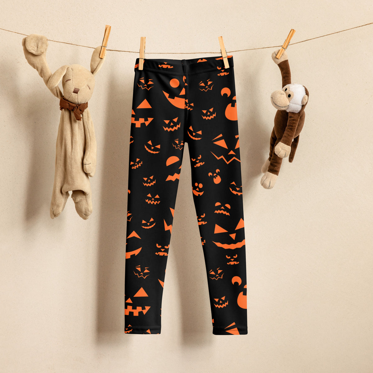Girls Orange Jack-O’-Lantern Halloween Leggings - Warm, Buttery Soft & Stretchy